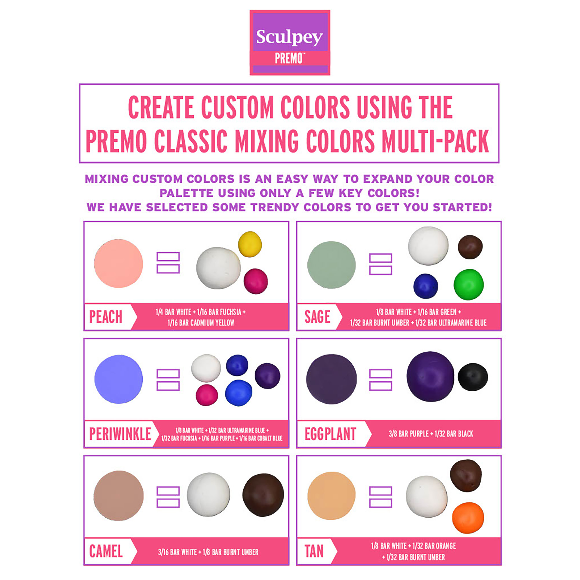 Sculpey Premo: Multipack - Classic Mixing Colors - 12 Shades, 1oz Bars, Sampler Pack, Non-Toxic, Sculpt-Model Projects, Adult Arts-Crafts Supplies