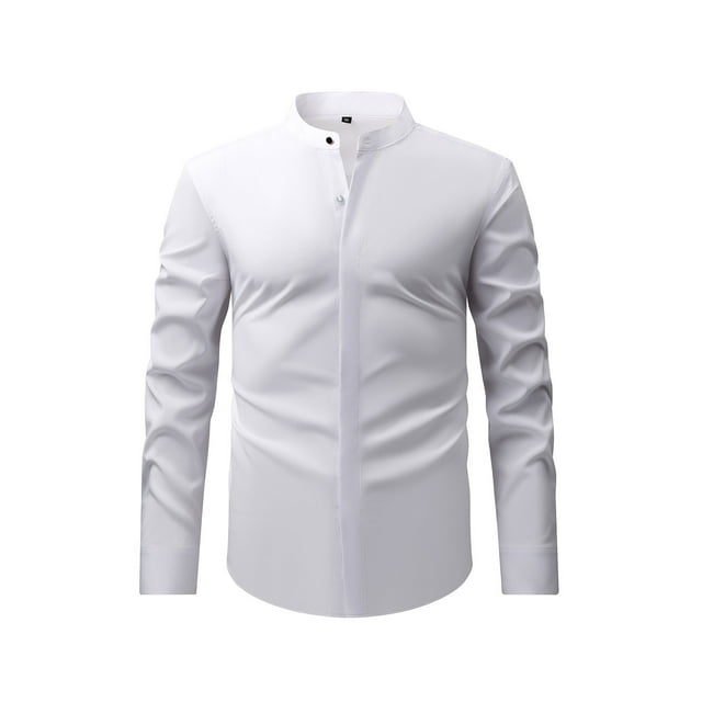 pstuiky camisas de manga larga para hombre, Camisa de negocios tipo cárdigan con cuello alto liso a la moda para hombre con botones Tops de hombre xxxl