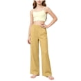 thumbnail image 4 of DJDLJWCJ Girls Pull On Wide Leg Pants Elastic Waist Straight Loose Pants with Pockets Comfy Solid Color Casual Pants for School Yellow Size 7, 4 of 8