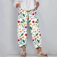 thumbnail image 2 of Edvintorg 2023 Women Cotton Linen Harem Pants Summer Flower Printed Casual Loose High Waist Pocket Trousers Female Vintage Ankle-Length Wide Leg Trousers, 2 of 5