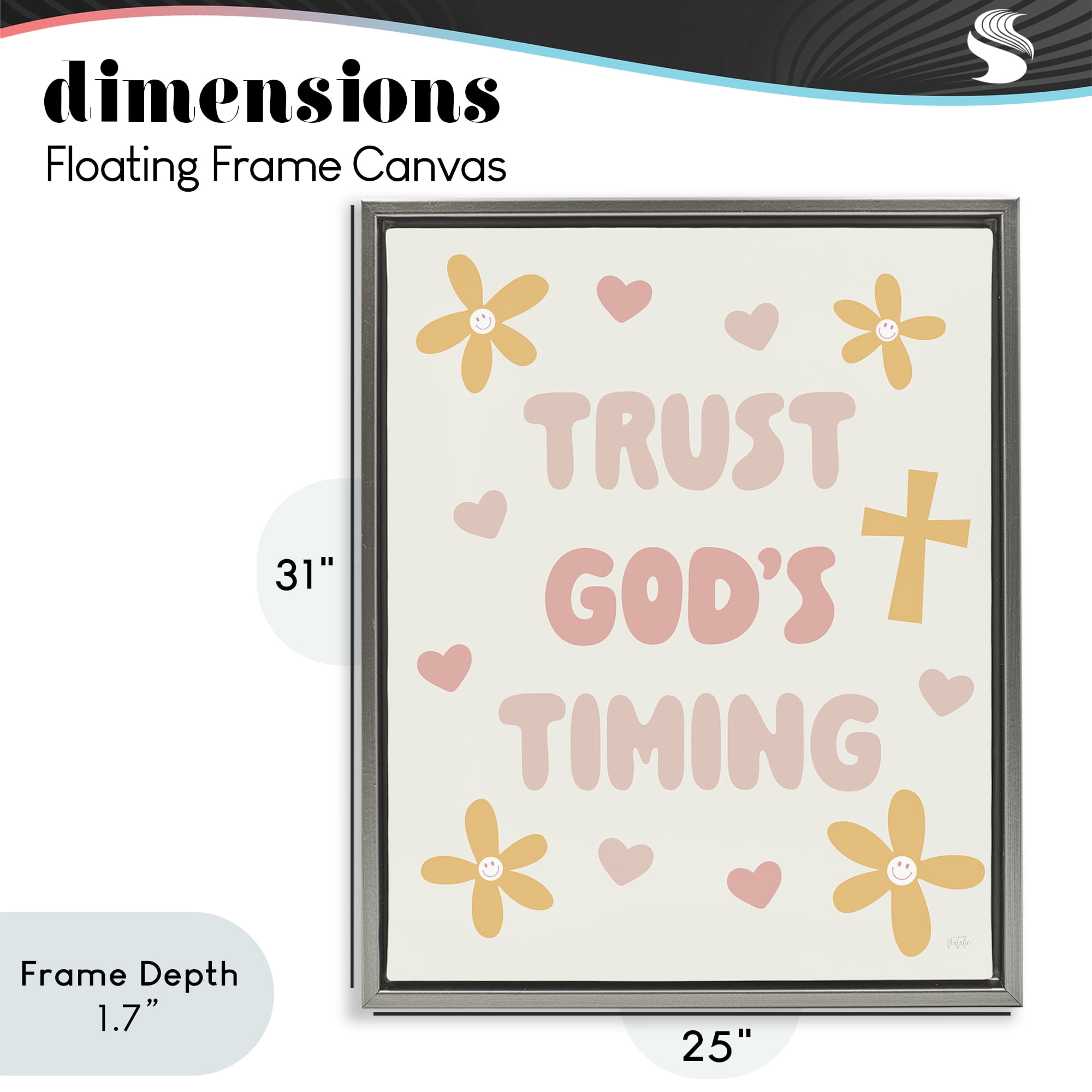 Stupell Industries Retro Trust God's Timing Gray Framed Floater Canvas Wall Art, design by Natalie Carpentieri