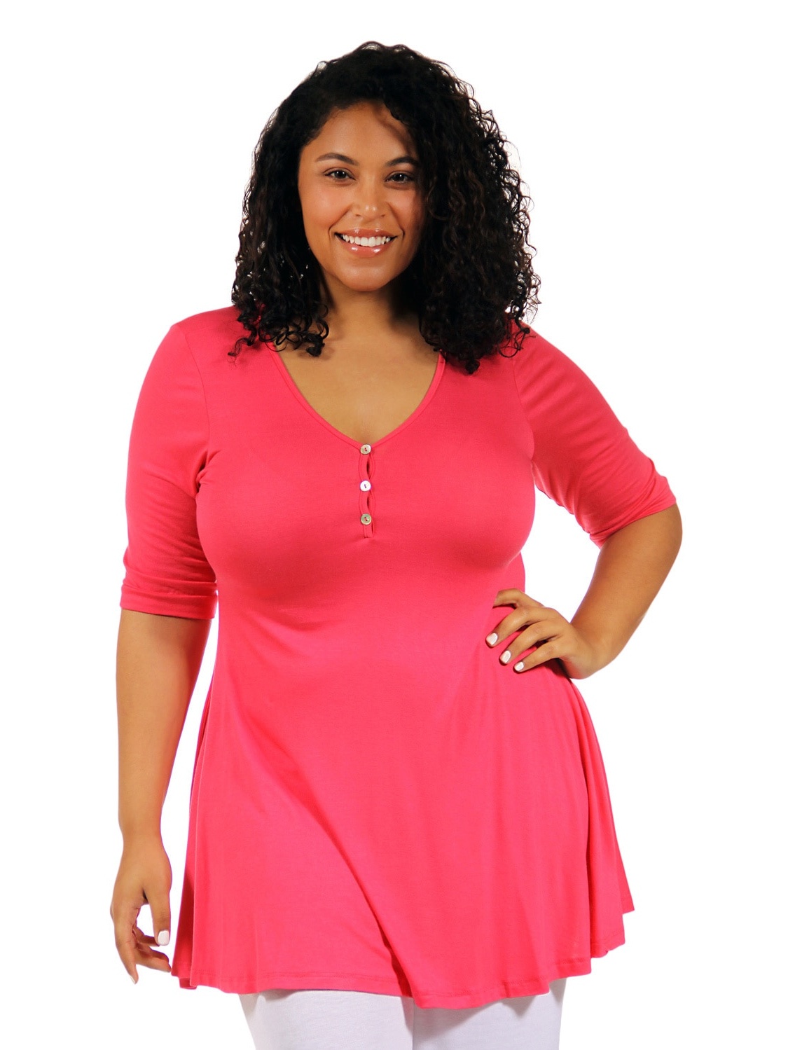 Women's Plus Size Henley Tunic Top