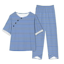 XuJwPNcy Two Piece Lounge Sets for Women Round Neck Short Sleeve Top and Striped Pants Matching Outfits Clothing
