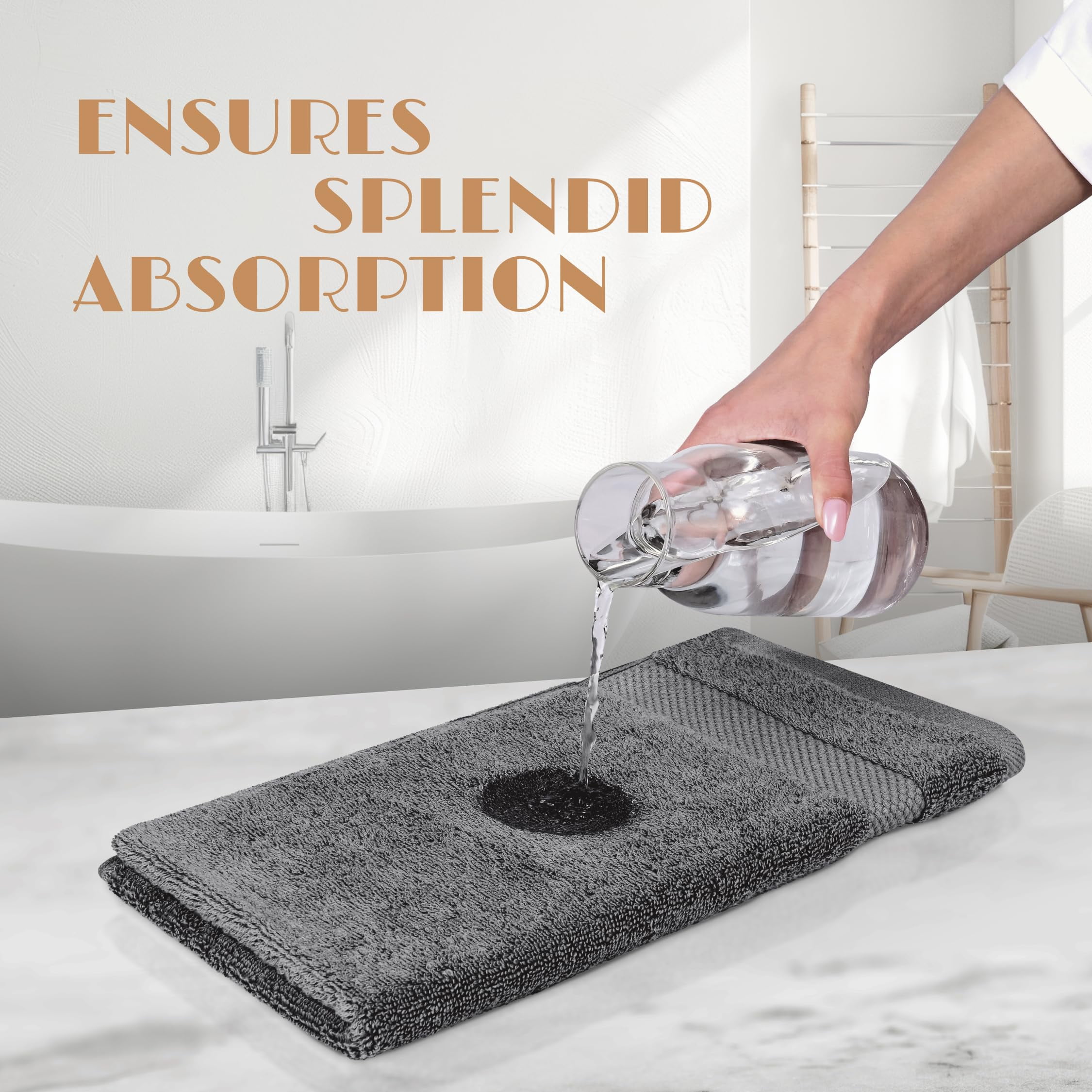 White Classic Wealuxe Collection 100% Cotton Hand Towels, Gray, 16 x 27, 12 Pack