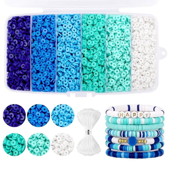 6000 Pcs Clay Beads for Bracelets Making,Polymer Beads, Flat Round Disc Jewelry Making 6mm,Blue