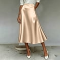 thumbnail image 2 of Amkhujs Skirts for Women Mid Length Business Casual Elegant Satin Skirt Trendy High Waist Flowy A Line Skirt,Beige,XL, 2 of 8