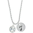 thumbnail image 1 of Delight Jewelry 12mm Crystal Rivoli - Clear Silvertone Script Initial Disc - T - Charm Necklace, 20"+3", 1 of 4