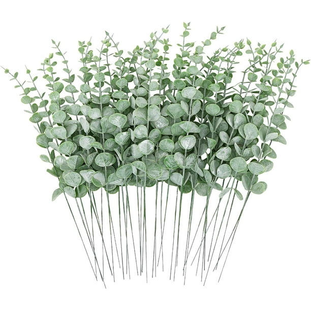Nvzi 36 piezas de tallos de eucalipto decorativos de 14,1 pulgadas, hojas de eucalipto artificiales, ramas de vegetación sintética