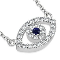 925 Sterling Silver Evil Eye White Blue Cubic Zirconia Pendant Necklace