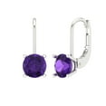 thumbnail image 2 of 2 Ct Round Cut Drop Dangle Purple Natural Amethyst 14K White Solid Solid Gold Everyday Dainty Earrings Lever Back, 2 of 7