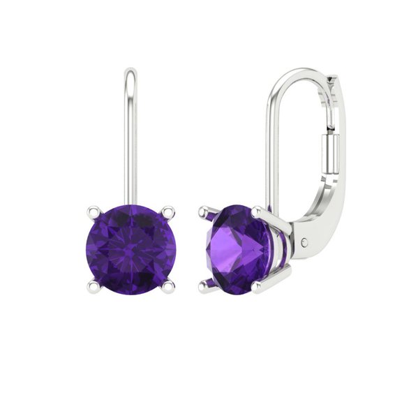 Clara Pucci 1Ct Natural Amethyst Round Cut VVS1 Screw Back Drop Dangle 18k Solid hypoallergenic Gold Designer Earrings For February