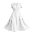 thumbnail image 4 of Nxznwn Women's Summer Short Sleeve Long Dresses Casual Wrap V-Neck Smocked Elastic Waist A-Line Flowy Party Dress, 4 of 9