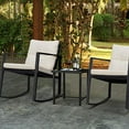 thumbnail image 2 of Devoko 3 Piece Rocking Bistro Set Wicker Patio Outdoor Furniture Porch Chairs Conversation Sets with Glass Coffee Table (Beige), 2 of 5