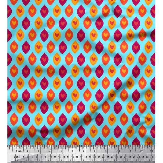 Soimoi Blue polyester Crepe Fabric Colorful Heart Fabric Prints By Yard 42 Inch Wide