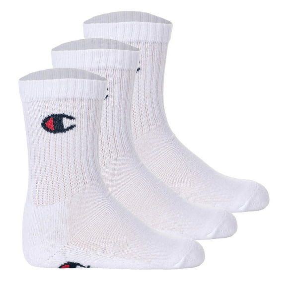 Champion Children's Socks, 3-Pack - Crew Socks, solid Colour White 31-34