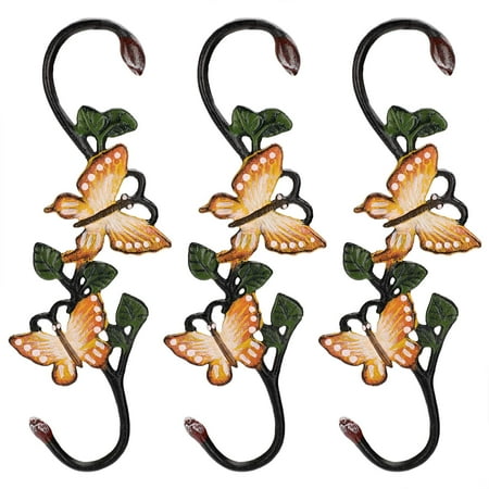 Set of 3 Heavy Duty Cast Iron S Butterfly Hooks - 11 Inch Decorative Metal Plant Hooks S Shaped Hang