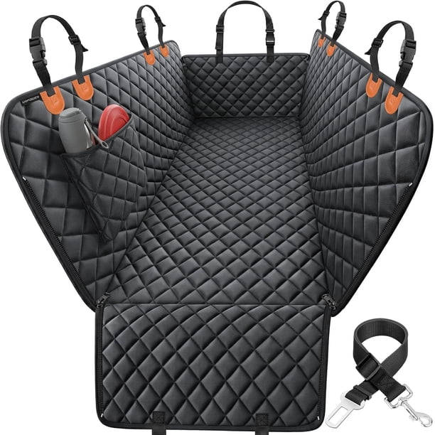 Backseat Extender for Dogs - Hard Bottom Dog Car Seat Cover for Back Seat, Dog Hammock for Car and SUV, Pet Rear Seat Protector Dogs Travel Bed with Mesh Window & Side Flaps