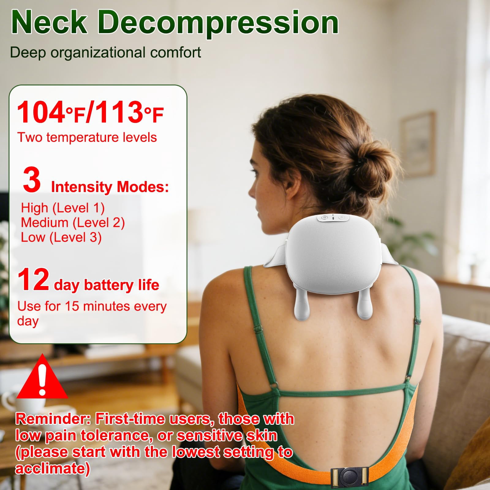 Bionic Finger Deep Tissue Neck Massager for Pain Relief – Cordless Portable Shiatsu Shoulder Massager with Heat & Compression for Home Office Car Travel