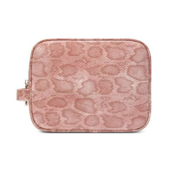 Daisy Rose Cosmetic Toiletry Bag PU Vegan Leather Travel Bag for Women - Pink Snake