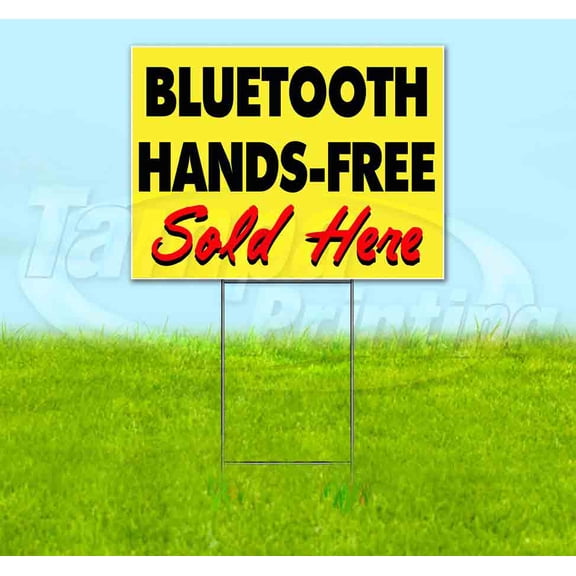 Bluetooth Hands Free Sold Here Yellow Cursive (18" x 24") Yard Sign, Includes Metal Step Stake