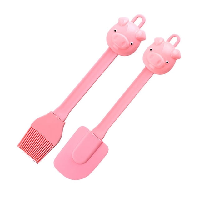 OUSITAID 2 Pcs/Set Oil Brush Spatula Multi-functional Cartoon Pig Shape Silicone Creative Cake Baking Scraper for Children 2 Pcs pink Kitchen Tool