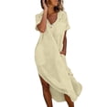 thumbnail image 6 of Purcolt Summer Maxi Dresses for Women Oversized V Neck Collared Short Sleeve Sundress Casual Beach Dress Boho Long Swim Coverups with Pockets, 6 of 9