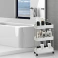 thumbnail image 5 of 3-Tier Slim Rolling Cart - Narrow Storage Organizer with Wheels for Kitchen, Bathroom, Office, Laundry Room Organization, Mobile Utility Cart with Slide-Out Shelves, White, 5 of 7