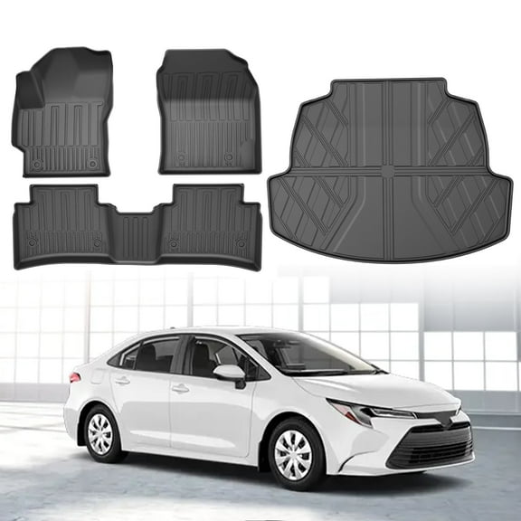 DIKSOAKR Floor Mats and Cargo Mat for 2020-2024 Toyota Corolla, All Weather Protection TPE Anti-Slip Automotive Floor Mats for Toyota Corolla,1st & 2nd Row Full Set Floor Liners Car Mats