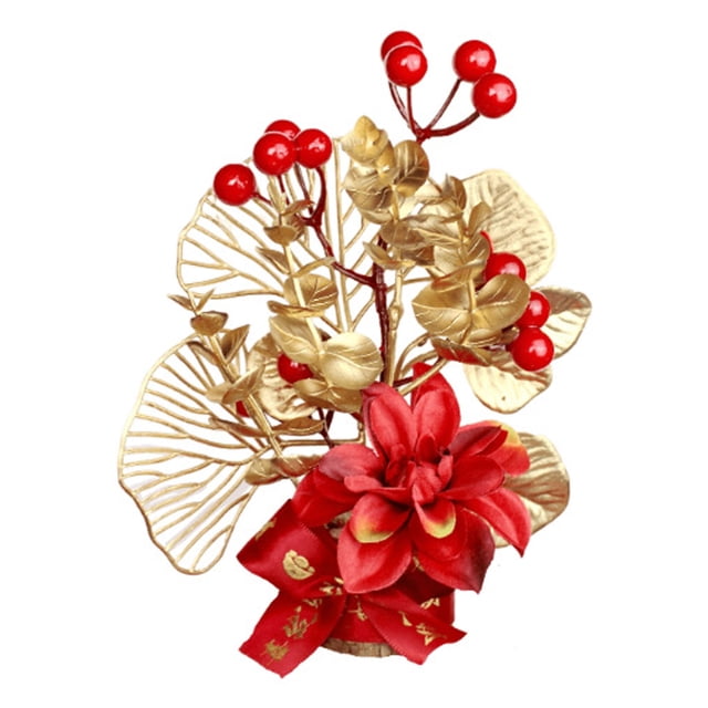Table Lucky Tree Decoration, Lifelike Exquisite Small Spring Festival Desk Fortune Tree Artificial Branches For Fireplace For Housewarming
