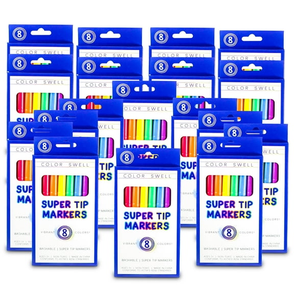 Color Swell Super Tip Marker Bulk 18 Pack, 8 Markers Per Pack, 144 Total