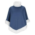 thumbnail image 6 of BLTIBY Faux Fur Trim Poncho for Women Thicken Warm Fleece Lined Cape Elegant Draped Winter Shawl Wraps Coats Fuzzy Pull On Cloak for Christmas Navy Free Size, 6 of 6