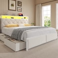 thumbnail image 1 of Queen Bed Frame with Headboard, Storage Drawers, Fast Charging Station, Led Lights, Bed Frame Queen Size with Fabric Drawers, Metal Structure, No Box Spring Needed, Easy Assembly, Beige, 1 of 7
