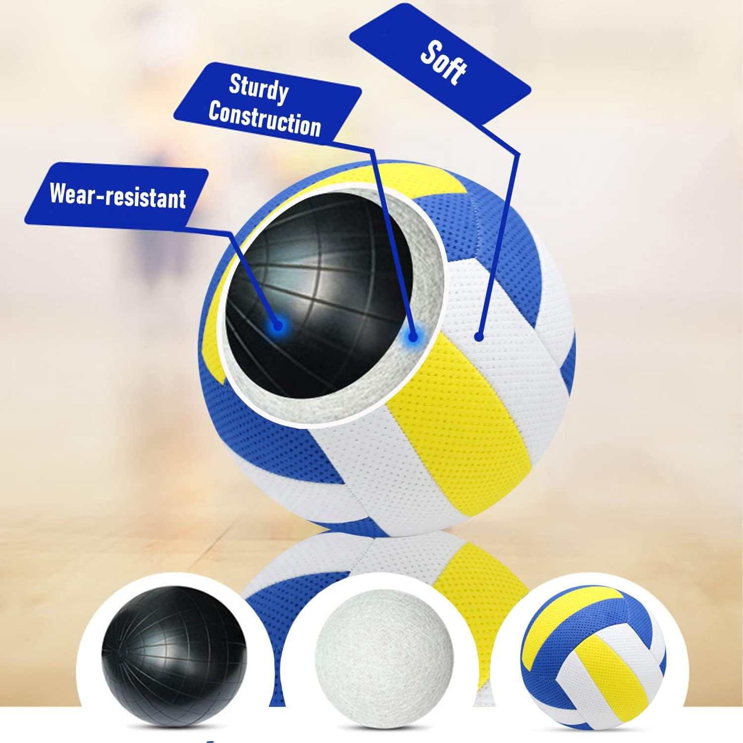 Volleyball Balls of Synthetic Leather, Includes Ball Pump and Net Bag, for Indoor Outdoor