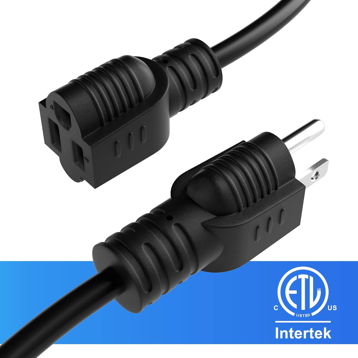 JJEAN-Extension Cord 6 FT (2-Pack), 3 Prong Extension Power Cord, 16/3 Gauge Flexible Cold, 13A 1625W 16AWG, 3 Prong Electric Cord, ETL, Black Cable with 25 Cable Ties