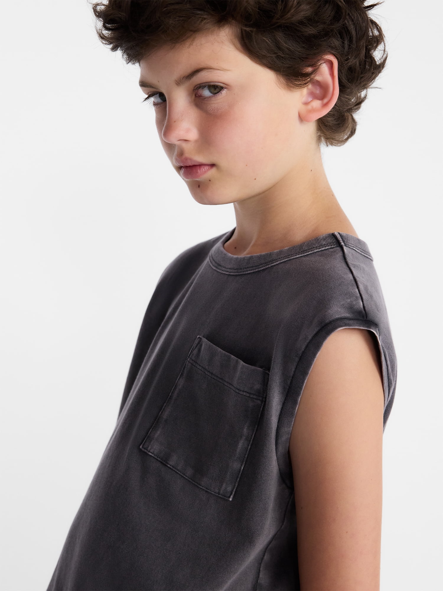 Weekend Academy Boys Oversized Cotton Tank Top with Pocket, Sizes 4-18