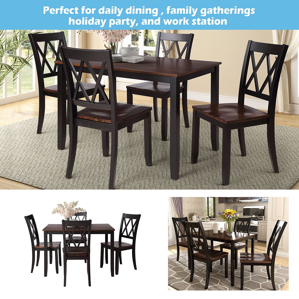 Kepooman 5-Piece Wooden Dining Table Set, Black & Cherry Kepooman 5-Piece Wooden Dining Table Set, Black & Cherry