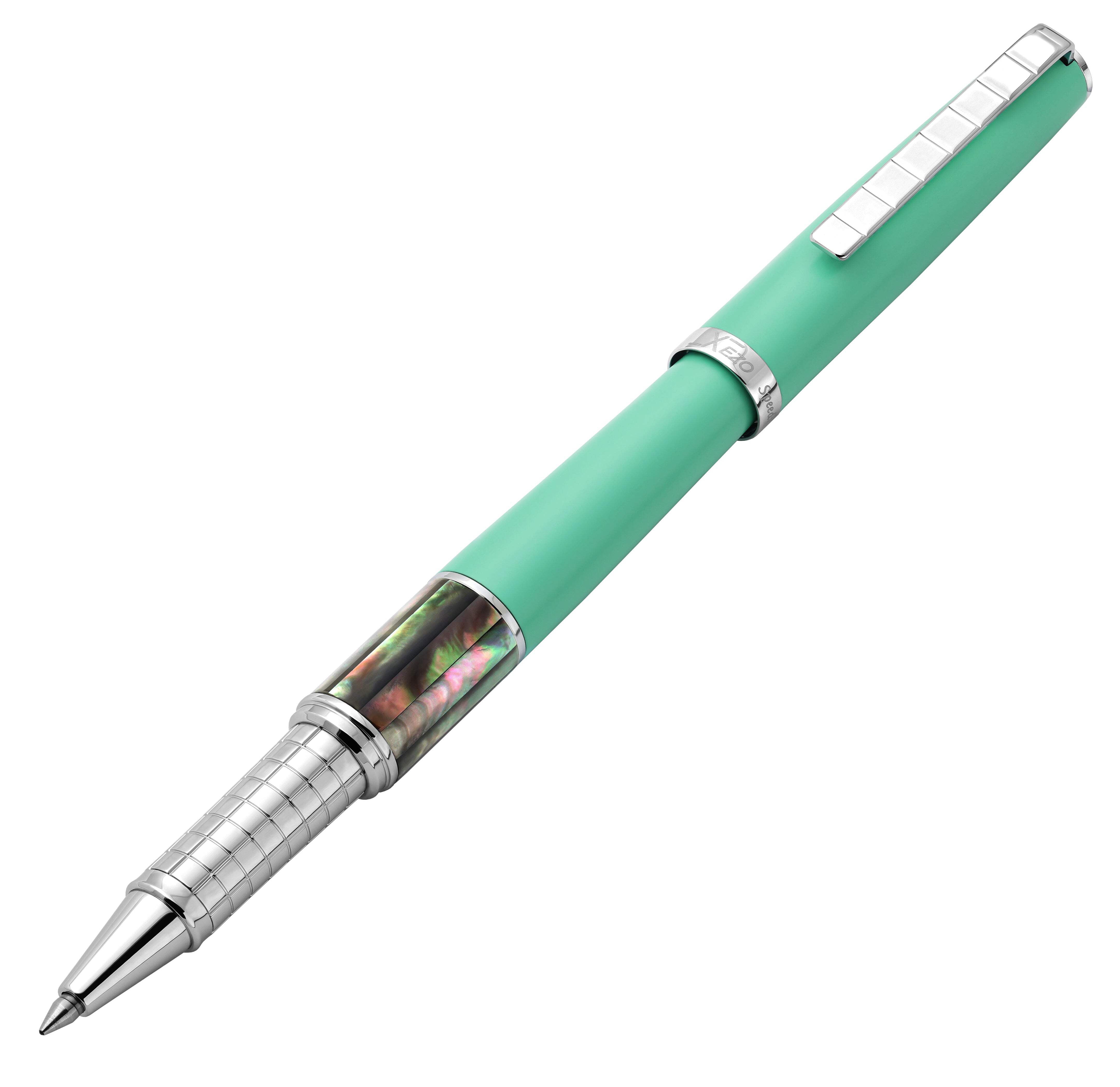 Xezo Speedmaster® Aqua Green Brass Rollerball Pen - With Tahitian Black Mother of Pearl