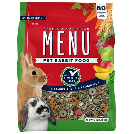 Menu Premium Rabbit Food - Timothy Hay Pellets Blend - Vitamin and Mineral Fortified, 4 lb