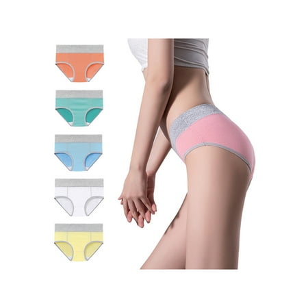 

Grianlook Women Stretch Hip Lift Lingerie 5Pcs Spliced Thongs Home Mid Waist Briefs Orange+Green+Light Blue+ White+Yellow 5XL