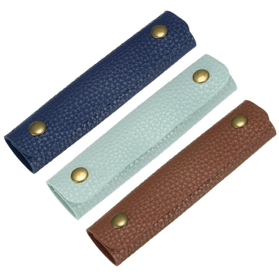 Uxcell 3Pcs Leather Handle Wrap with 2 Metal Clasps,Navy Blue, Sky Blue, Brown