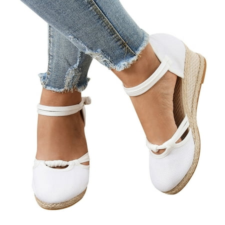 

Sandals Women Women Buckle Linen Sandals Platform Wedge Sandals Fashion Versatile Braided Buckle Breathable Wedge Sandals Womens Sandals Linen White 38
