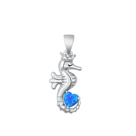 Sterling Silver Blue Simulated Opal Heart Pendant Seahorse Beach Charm 925 Jewelry Female Unisex