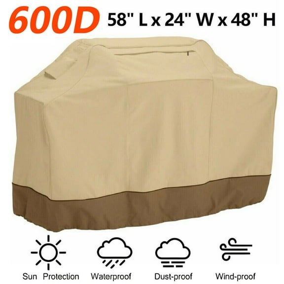 600D Heavy-Duty Waterproof BBQ Grill Cover - 58" Universal Fit (Beige, UV-Resistant)‌
