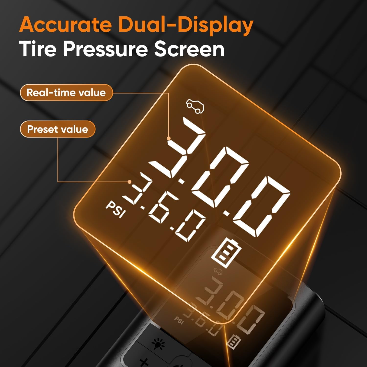 Tire Inflator Portable Air Compressor - 150PSI & 10000mAh Cordless Air Pump with Digital Tire Pressure Gauge, Accurate Dual LCD Display & LED Light, Portable Air Pump for Car/Motorcycle/E-Bike