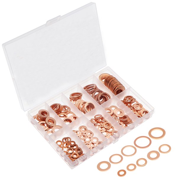 Empaquetadura Irfora 220 unids / set arandelas de junta de cobre sólido sellado R-ing Kit de sello plano R-ing para accesorios de hardware con caja de almacenamiento Irfora Empaquetadura