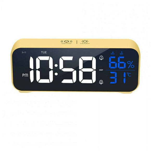 Led Digital Alarm Clock 12 24 Hour Adjustable Volume Brightness Mirror Clocks for Bedroom Home Office Yellow
