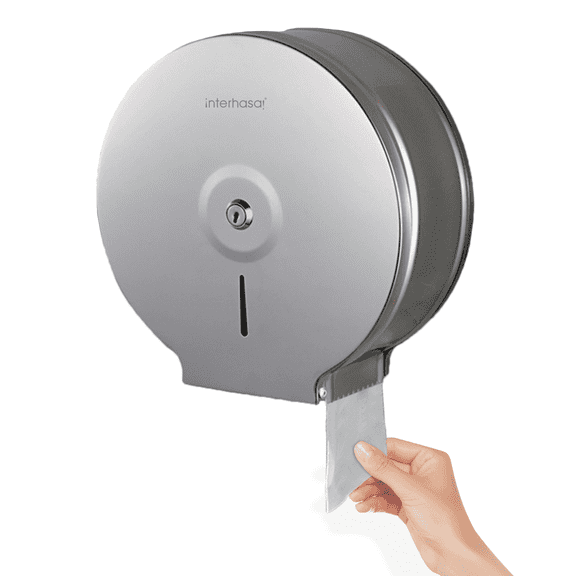 Interhasa! Stainless Steel Jumbo Toilet Tissue Dispenser, 9 Inch Wall Mount Roll Paper Holder for Bathroom, 9.84x9.84x4.52, Silver