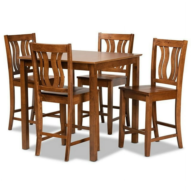 Bowery Hill Transitional Walnut Brown Finished Wood 5-Piece Pub Set