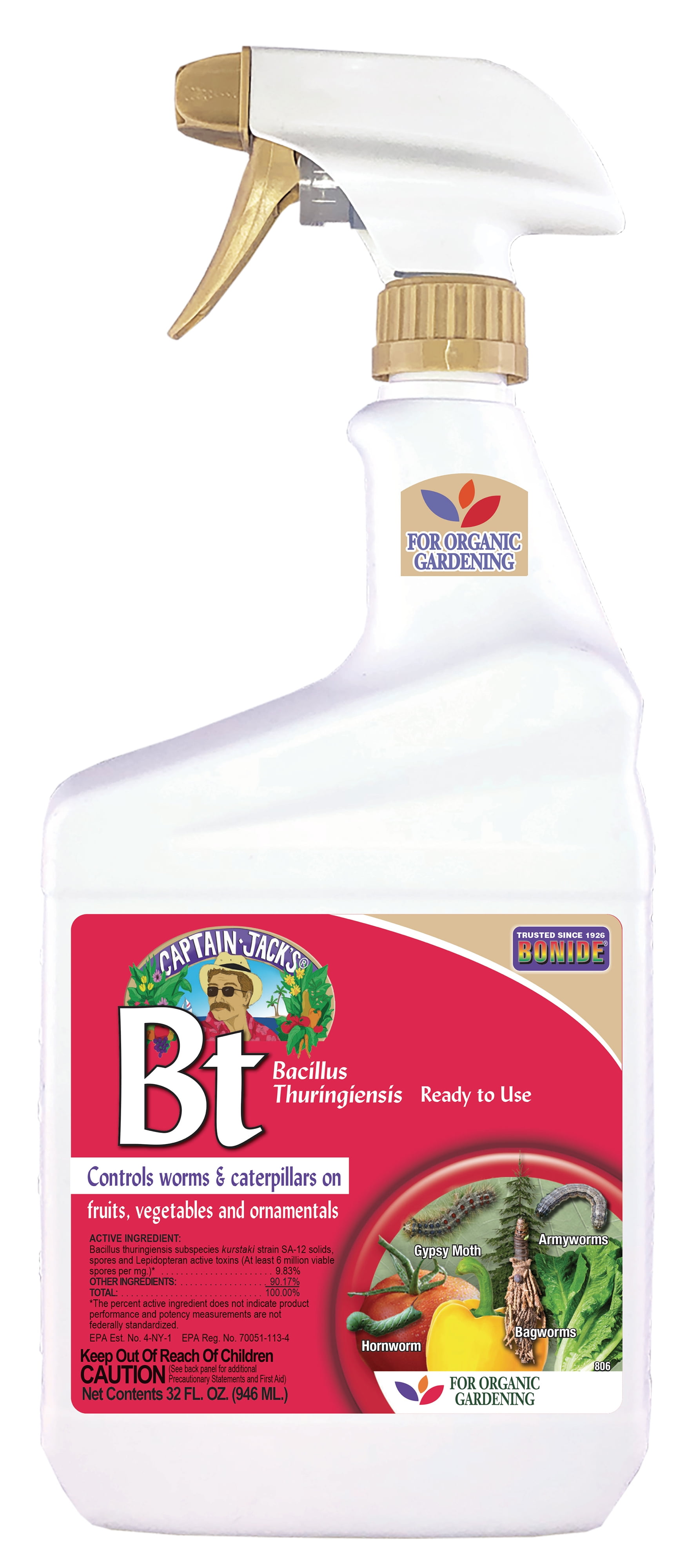 Captain Jack's 16 oz Bt Thuricide ReadytoUse Spray for Worm & Caterpillar Control