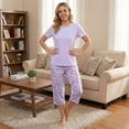 thumbnail image 4 of Women’s Pajama Sets 2 Piece Pj Short Sleeve Top and Capri Pants Soft Comfy Lounge Sets Casual Loose Loungewear Sleepwear with Pockets for Spring Summer Fall (Available in Plus Size), 4 of 7